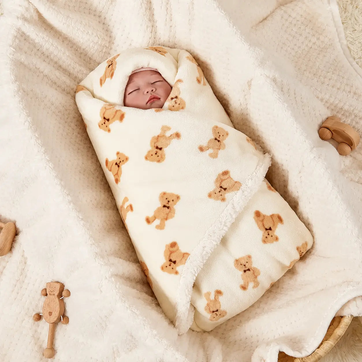 Couverture Polaire Ours Beige - Hiver 75×100 cm Berceau des Rêves Nid d'ange hiver